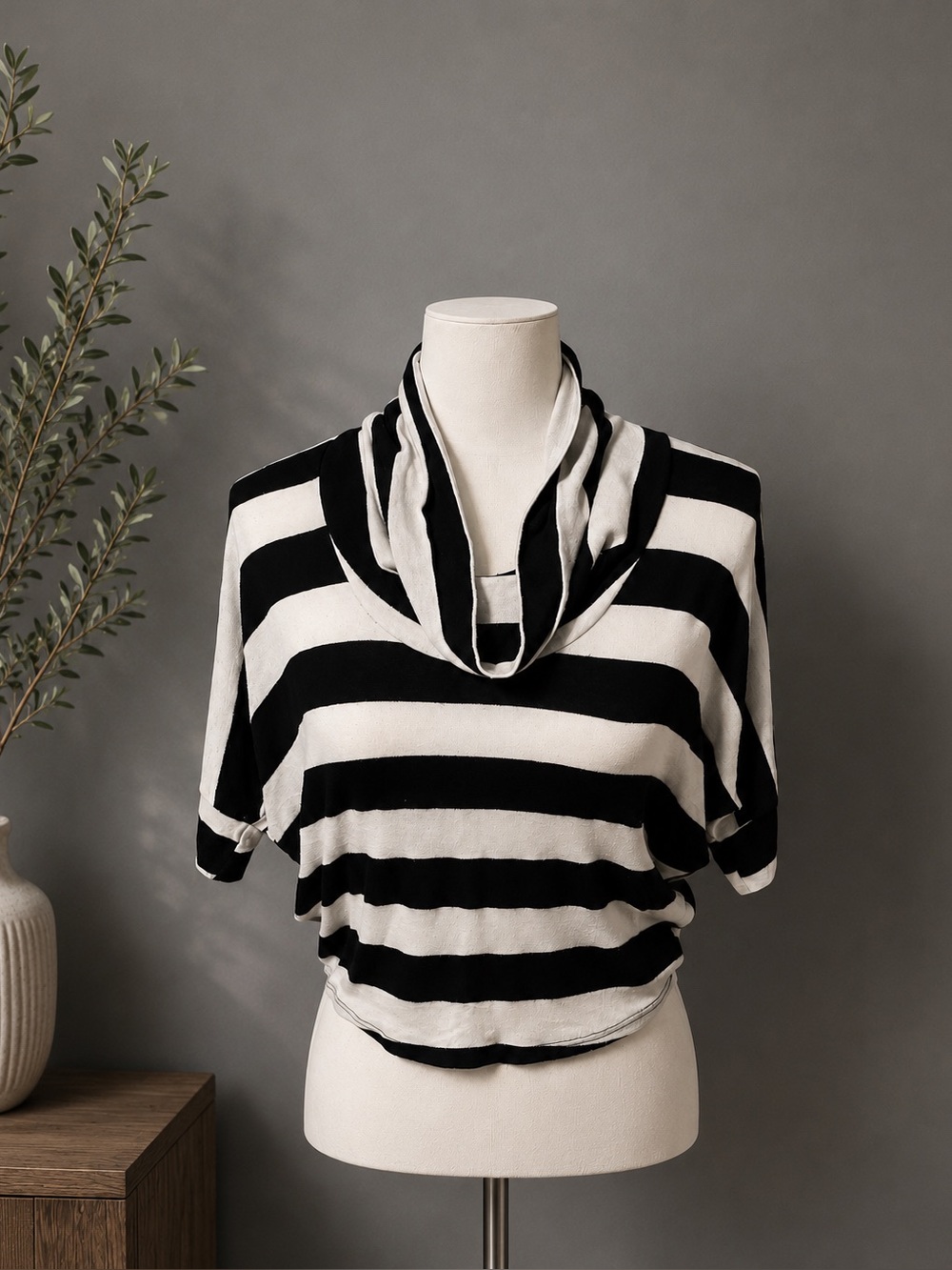 Pretty Good Black and White Striped Cowl Neck Sweater